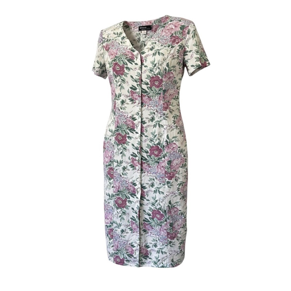 Dawn Joy Fashions Vintage Floral Cottagecore  Button Front Midi Dress Purple 12